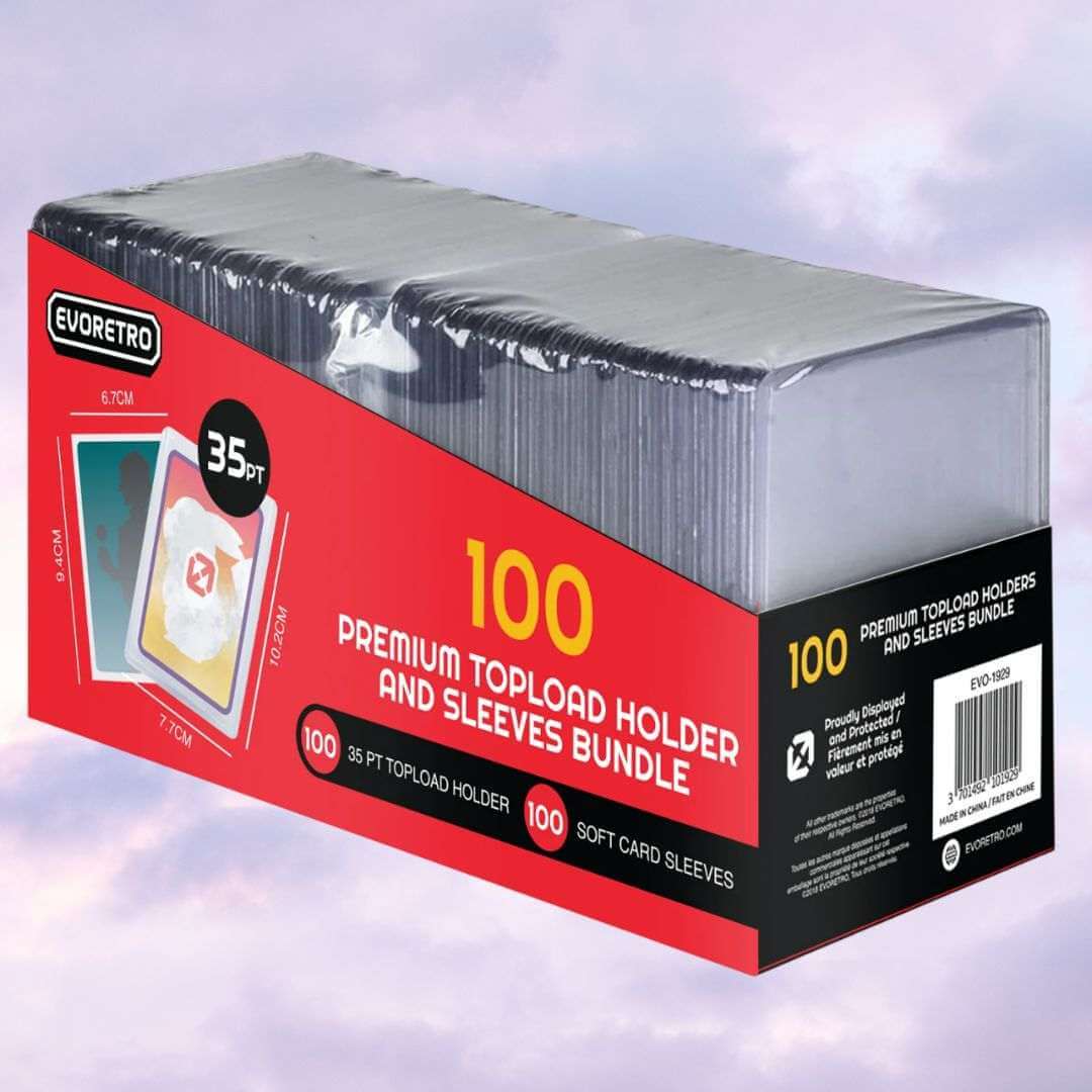 EVORETRO Top Loaders & Sleeves - Pack of 100 Toploaders 35PT & 100 Sleeves - Keef's Cards