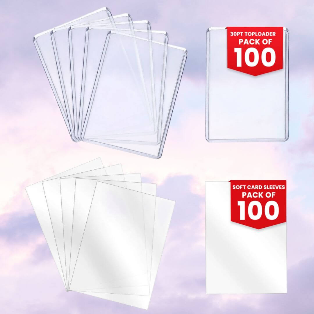 EVORETRO Top Loaders & Sleeves - Pack of 100 Toploaders 35PT & 100 Sleeves - Keef's Cards