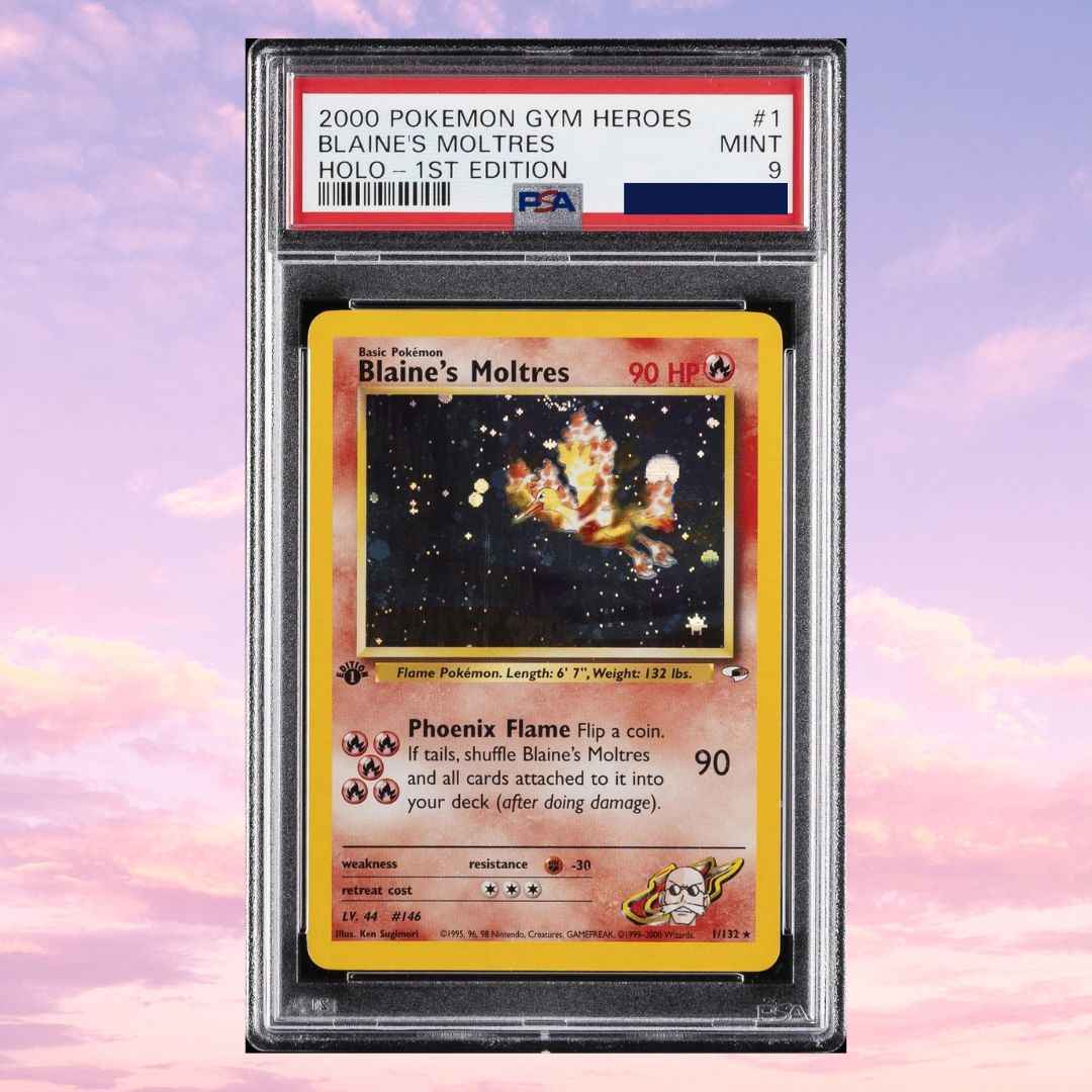 Pokemon Blaine's Moltres Holo 1st Edition 001/132 Gym Heroes PSA